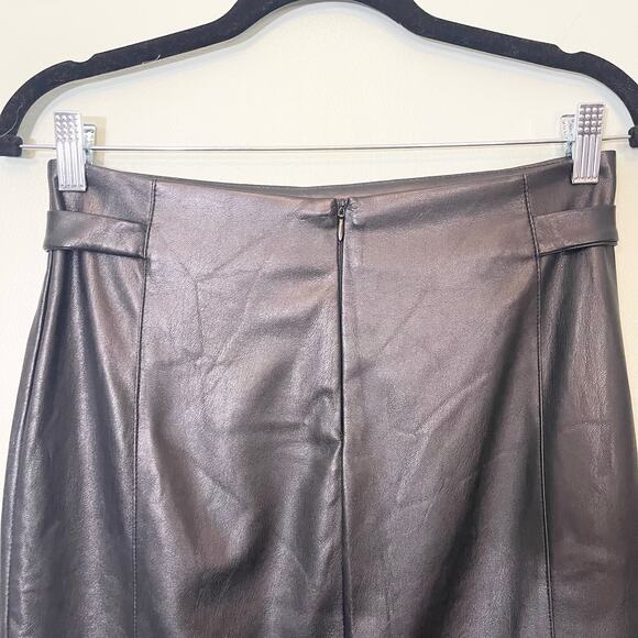 Lenny B. Paris Black Vegan Black Leather Belted Pencil Mini Skirt Size 1 - Picture 5 of 11